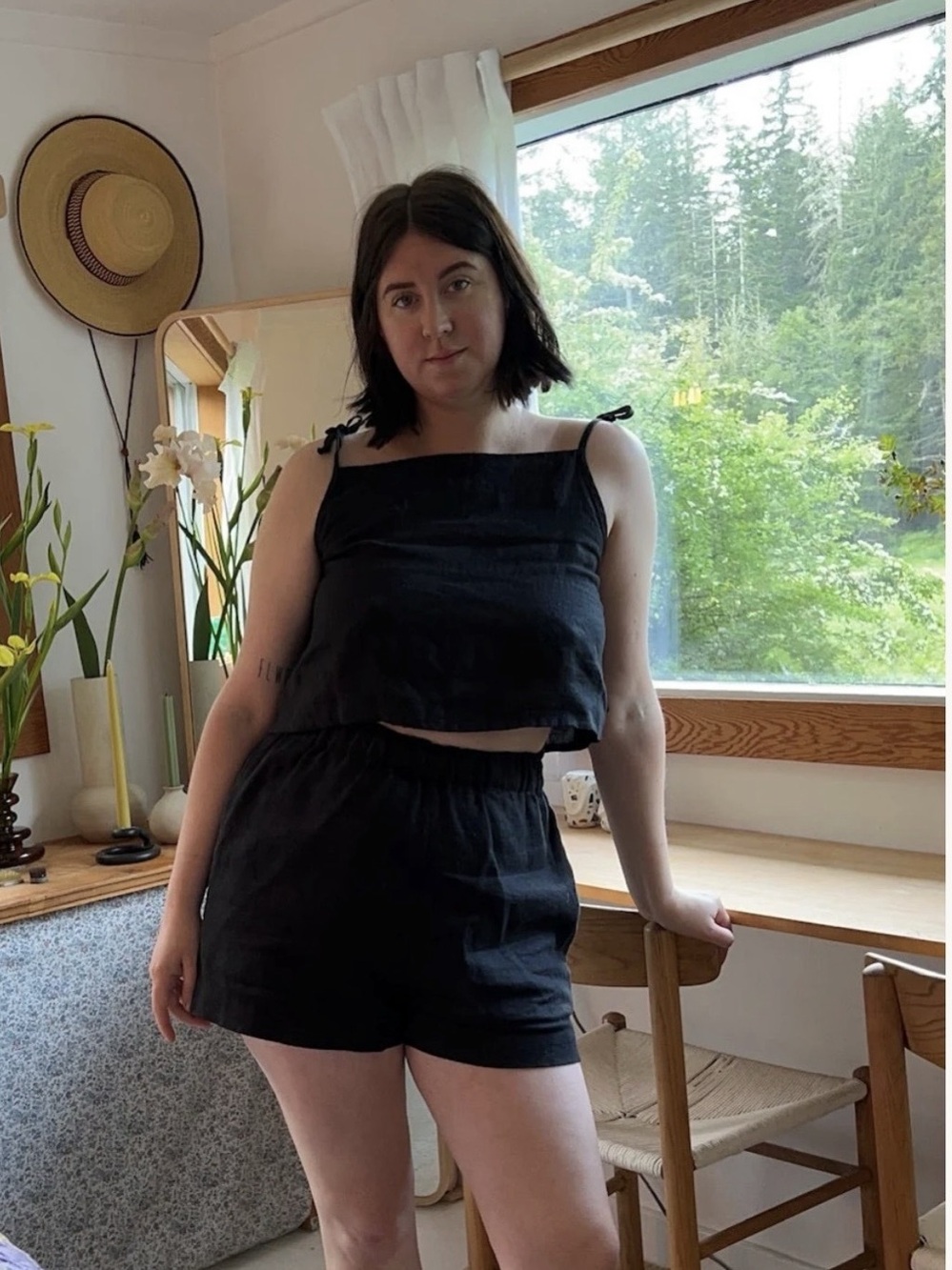 Shelter Kia Tank in Black Linen - size XXS